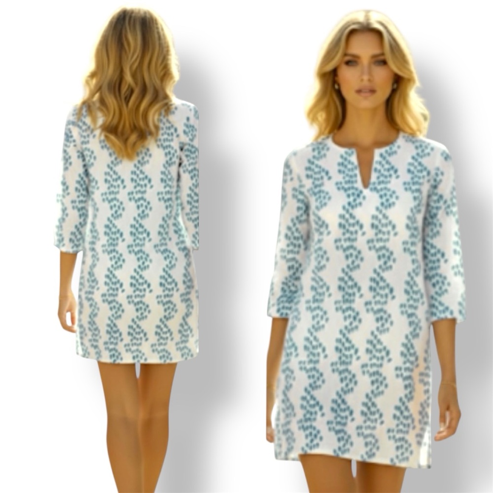 ROBERTA ROLLER RABBIT WHITE & Blue COTTON ROUND NECK FISH PRINT TOP Size 14